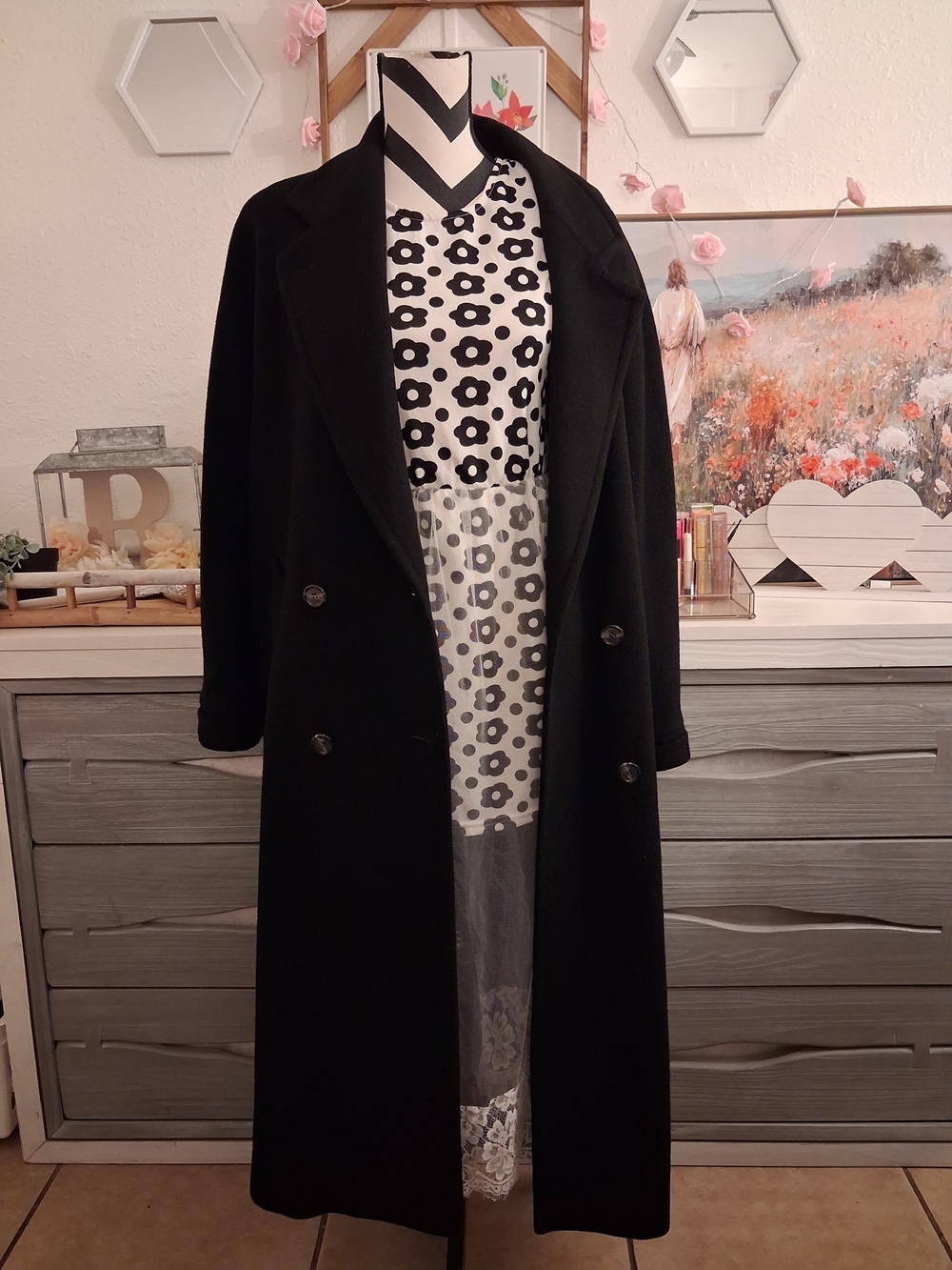 Vintage J. PERCY for MARVIN RICHARDS Cashmere Wool Maxi Coat Black Oversized L